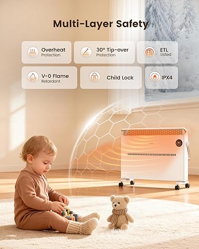 Miniatura 4 de Calentador de espacio, calentador de panel de convección silencioso para uso en interiores, calentador eléctrico montado en la pared o de pie con