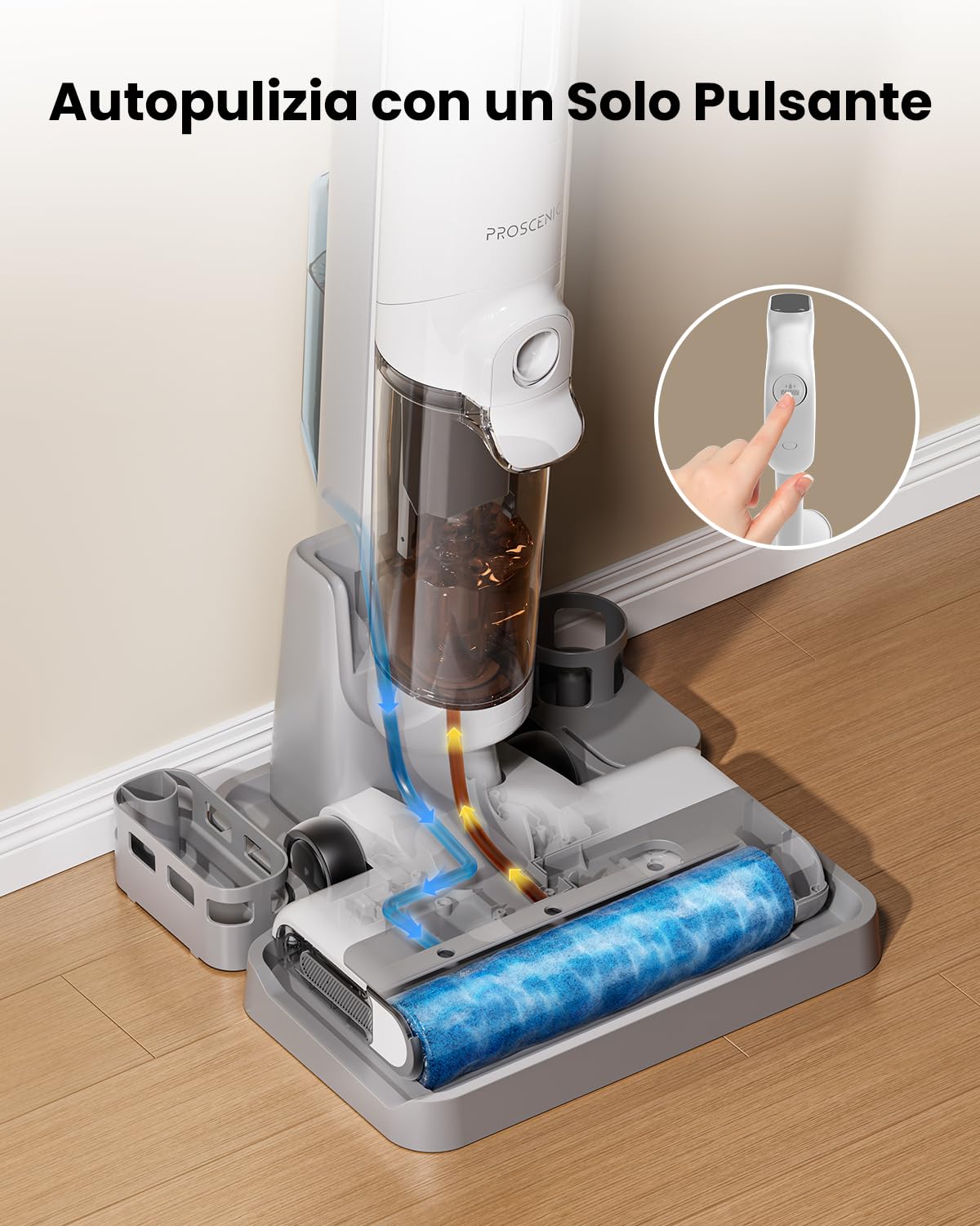 Proscenic F10 Ultra Aspirapolvere senza fili Lavapavimenti 3-in-1, per Solidi e Liquidi da 60 Minuti, Aspirapolvere Leggero per Solidi e Liquidi 1,3L, Autopulente, pulizia di Angoli e Bordi