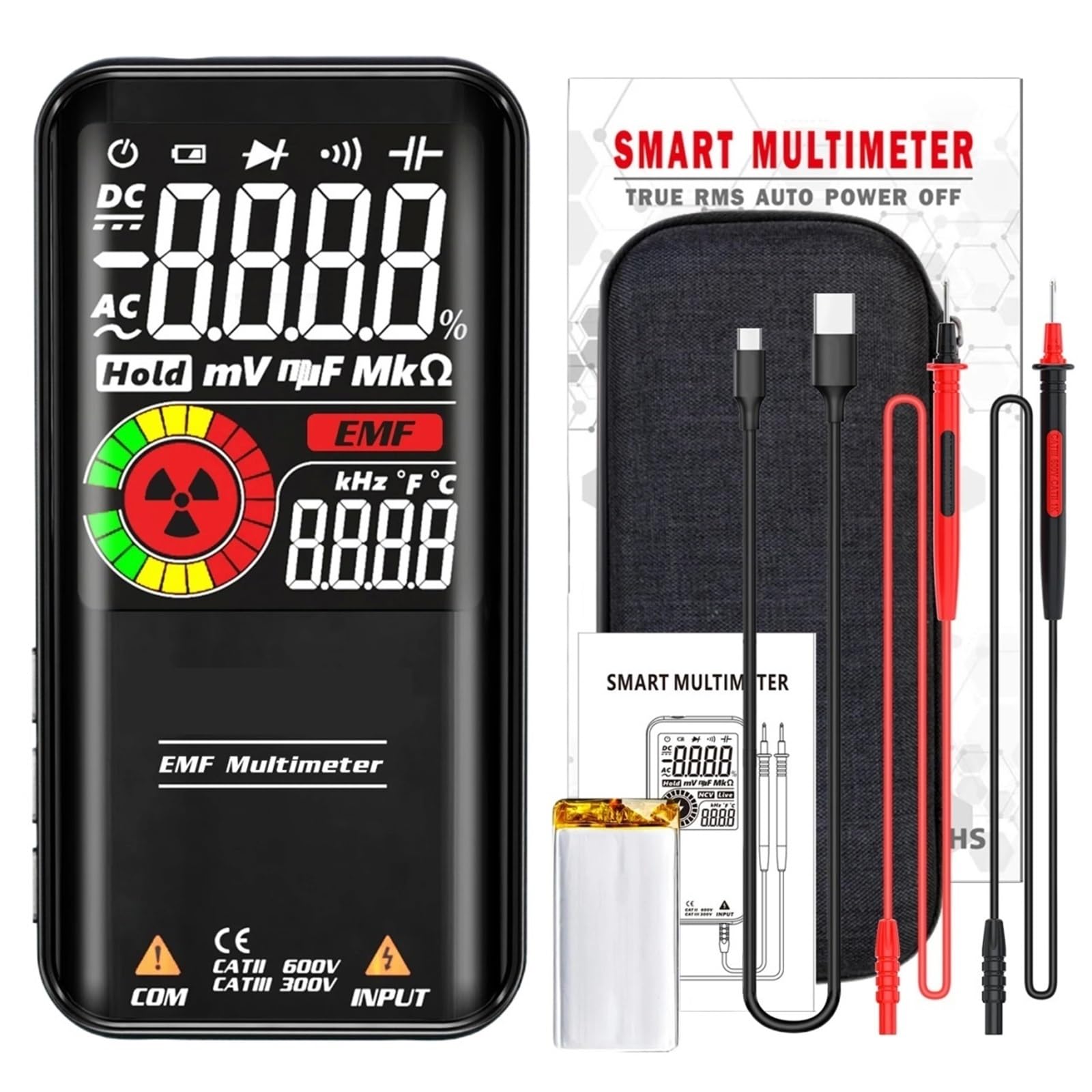 Multimetr Cyfrowy, Cyfrowy multimetr Inteligentny DC AC Kondensator napięcia Ohm Dioda NCV Hz EMF Tester Detektor Miernik