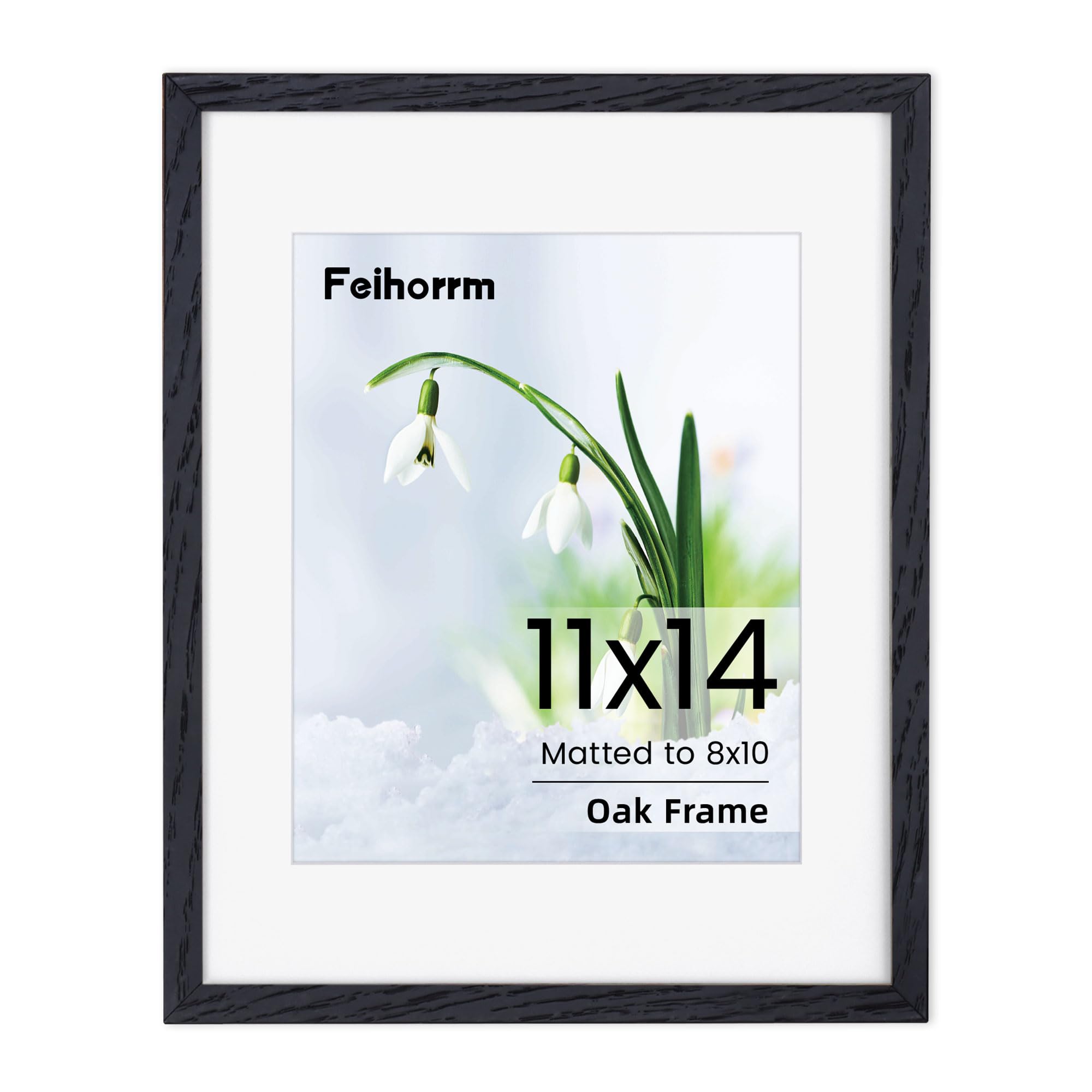 11x14 Frame Black Poster Frame 11x14 inch Picture Frames Large Solid Oak Wood 11x14 with Mat for 8x10 Inch Picture Frames Hang Portrait or Landscape for Wall Gallery Decor Art with Tempered Glass