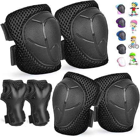 Kids/Youth Knee Pads and Elbow Pads Set for Kids 3-14 Years Boys Girls Protective Gear Set Adjustable Knee Pads, Elbow Pads, Wrist Guards Skateboard Skating Skiing Cycling Biking Running Scooter