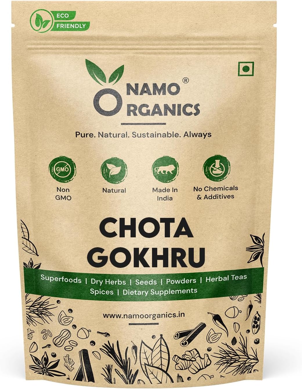 Namo Organics Gokhru Chota - 400 Gm - Tribulus Terrestris Seeds - Small Caltrops, Natural