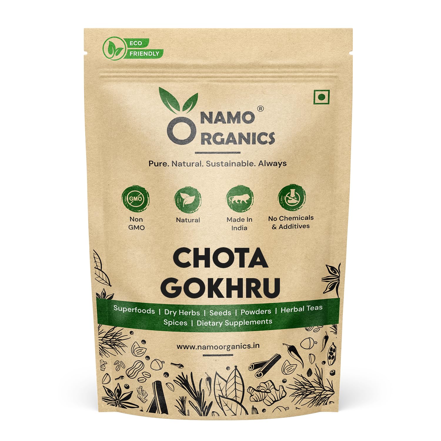 Namo Organics Gokhru Chota - 400 Gm - Tribulus Terrestris Seeds - Small Caltrops, Natural