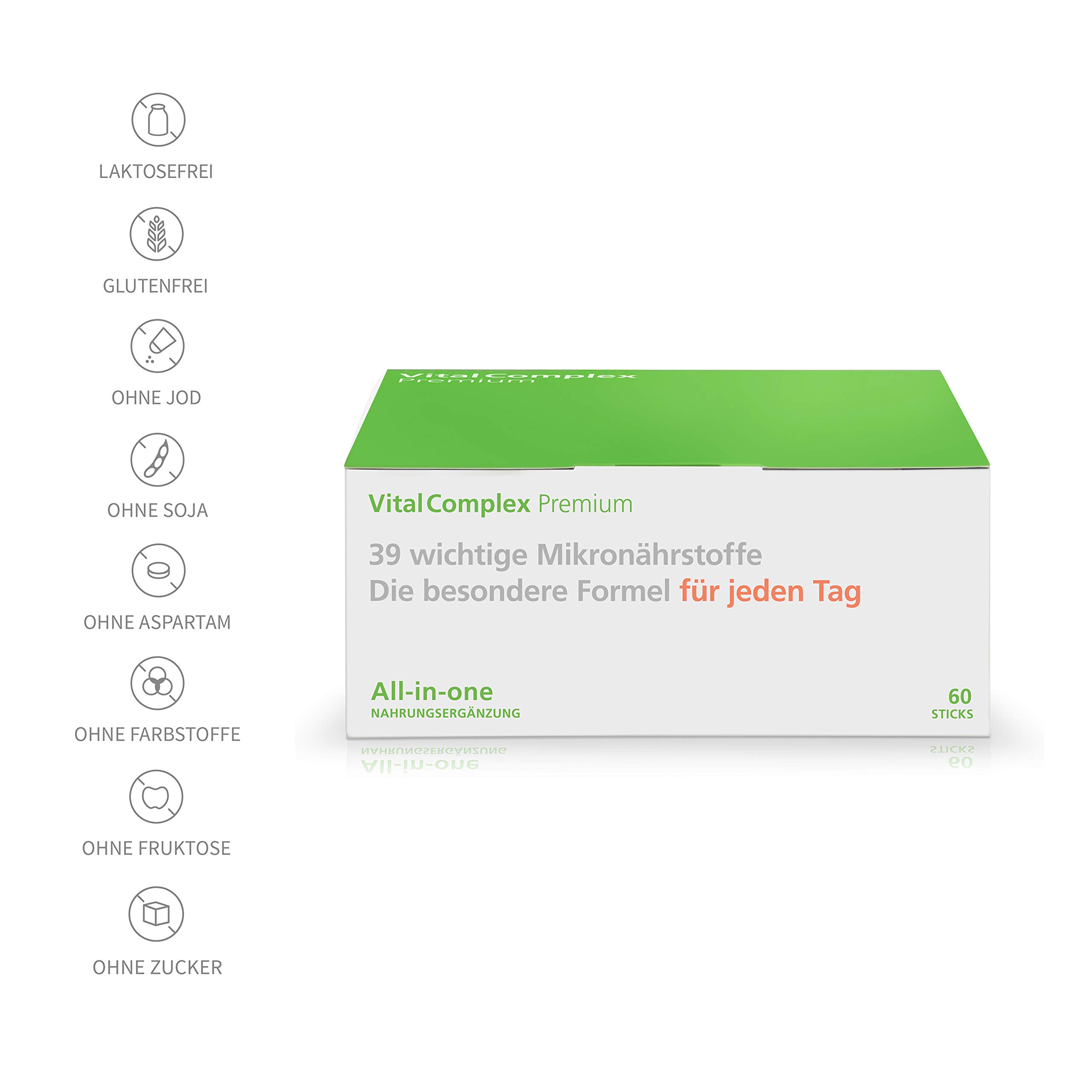 VitalComplex Premium – 39 Mikronährstoffe, All-in-One für jeden Tag | Mit B-Vitamin-Komplex, Mineralstoffen, Spurenelementen, Aminosäuren, Omega-3 & Pflanzenstoffen – für Alltag & Longevity