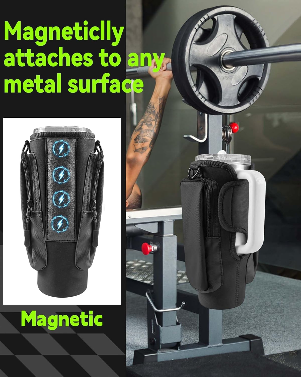 Magnetic Gym Bag for Men and Women, Magnetic Water Bottle Holder for Stanley, Small Gym Bag, Gym Gifts for Women and Men (Black, <30 OZ) - Image 2