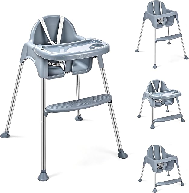 LIVINGbasics 2-in-1 Convertible High Chairs for Baby and Toddler, Dark Gray