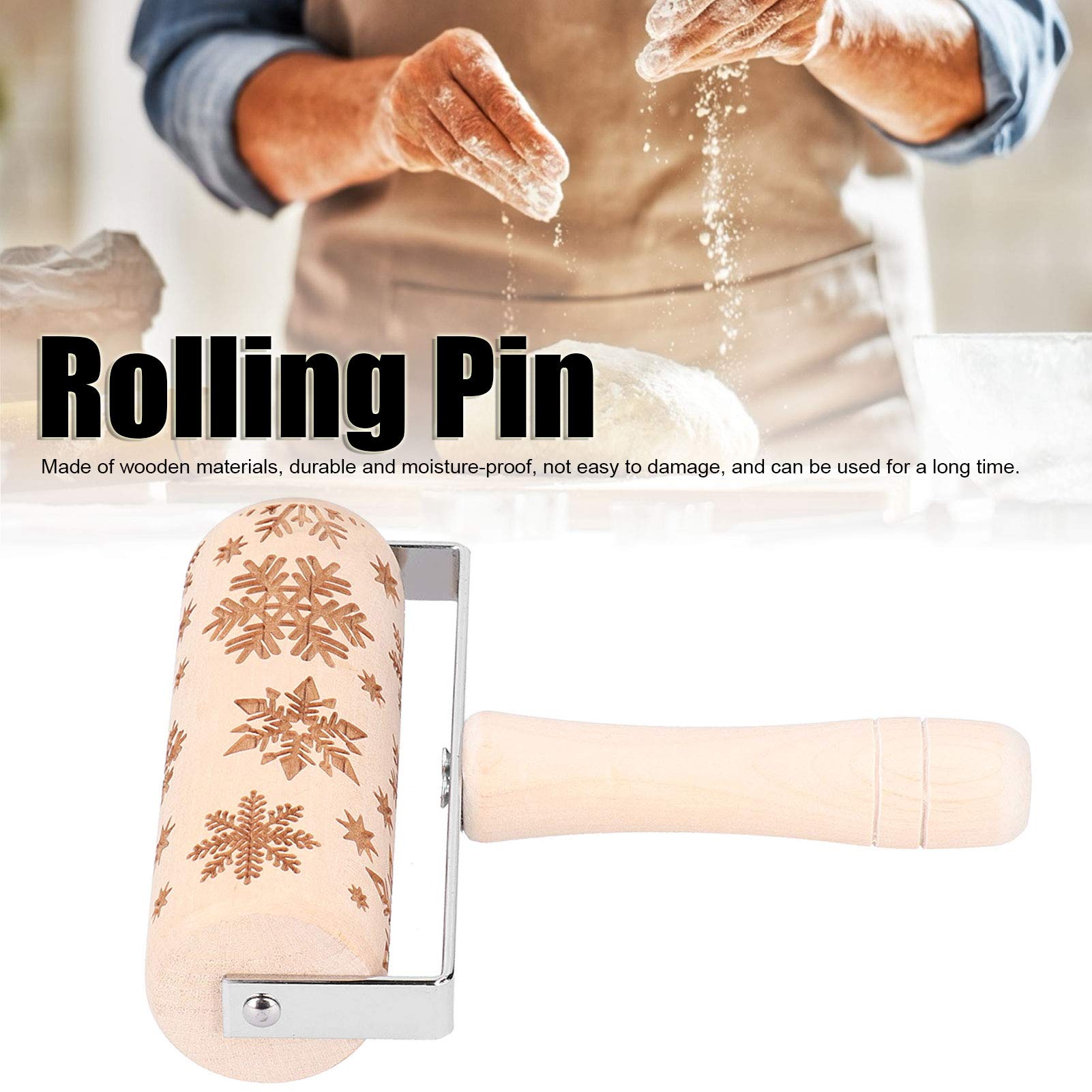 Christmas Rolling Pin Wooden Christmas Engraved Embossing Rolling Pin Dough Stick Baking Tool Roller Kitchen Accessories(03)