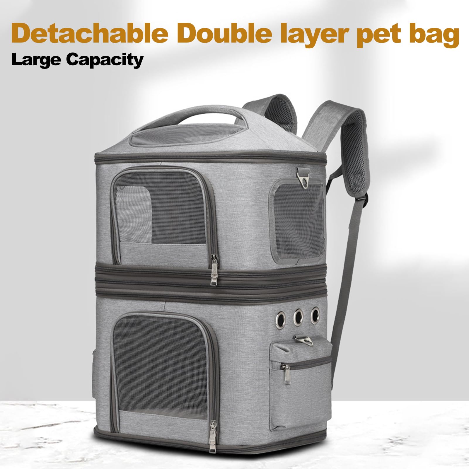 Trasportino Doppio per Gatti per 2 Gatti, Trasportino per Cani da Viaggio Zaino per Trasportini per Animali Domestici con Comoda Protezione per le Spalle (GREY)