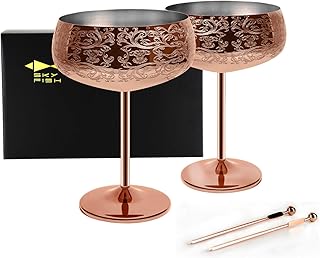 Sponsored Ad – SKY FISH Martini Cocktail Glasses, Stainless Steel Coupe Glass with 2 Picks, Vintage Champagne Glasses Set ...