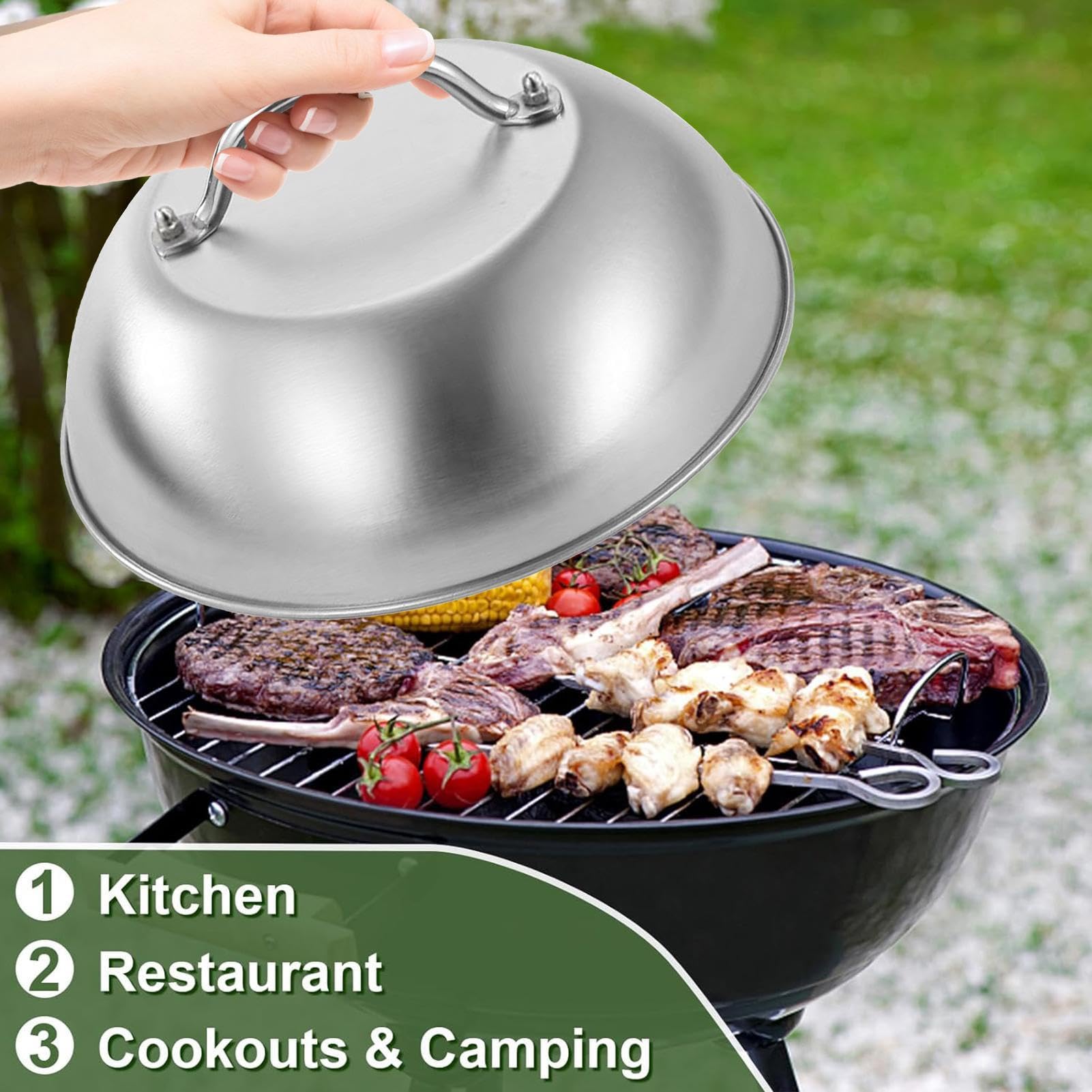 Edelstahl-Käse-Schmelzkuppel 20,3 Cm – Für Blackstone-Grillplatten, Mit Holzgriff, Ideal Für Camping & Outdoor