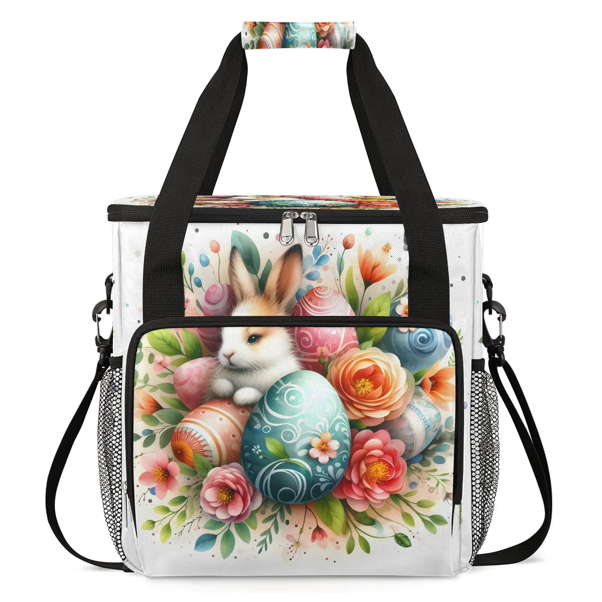 FengQuGou Coffee Maker Carring Bag Easter Eggs Bunny Travel Carrying Storage Tote Bag Compatible with Keurig K-Mini or K-Mini Plus Portable Single Serve Coffee Brewer Case with Pockets for K-cup Pods