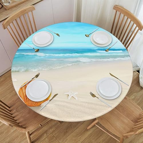 Miniatura 2 de Mantel redondo con diseño de estrella de mar ajustable elástico impermeable lavable para decoración de mesa para fiesta comedor picnic talla M
