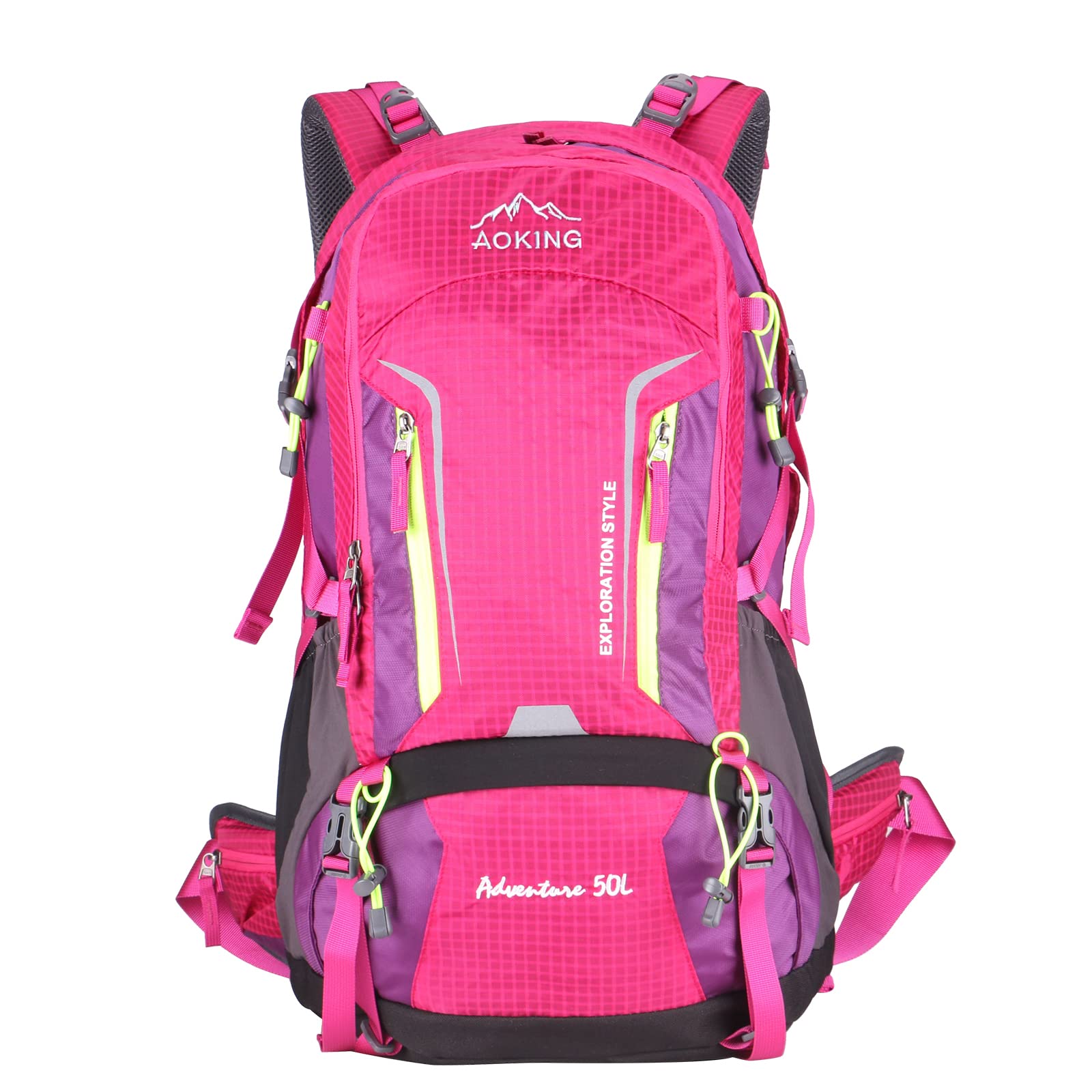 AOKING Plecak turystyczny 50 l, wys. 57 x szer. 35 x gł. 26 cm, 100% poliester, z pokrowcem, waga ok. 900 g, różowy,