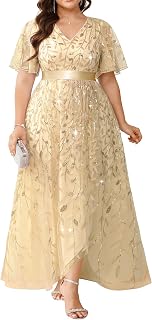 Pinup Fashion Plus Size Formal Dresses - Evening Gowns Sequin Embroidery V-Neck Prom Long Dress with Slit