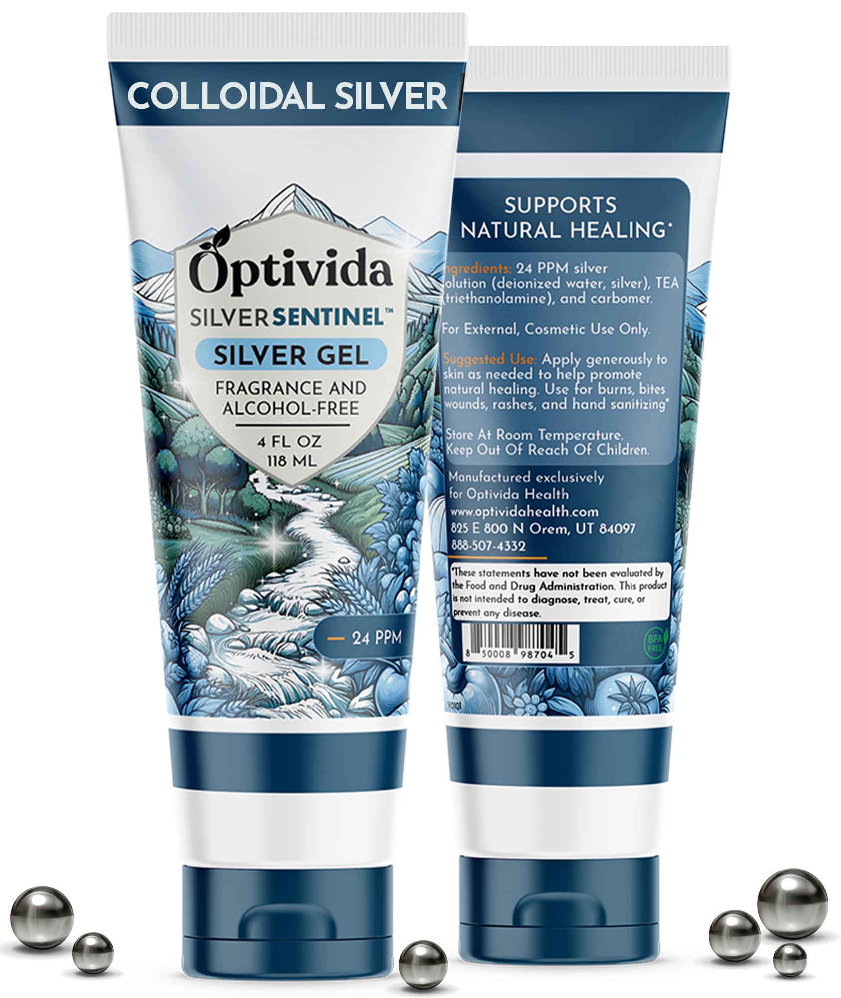 OPTIVIDA Colloidal Silver Gel Cream For Wound Care, Natural Topical Skin Healing | Nano-Silver Topical Gel For Wounds, Burns, Rashes, Skin Irritations, Unscented (4 Oz.)
