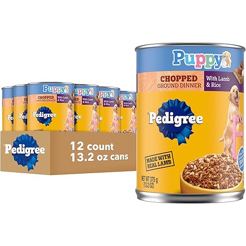 Pedigree Puppy Chopped Ground Dinner Wet Puppy Food with Lamb & Rice, 13.2 oz. Cans, 12 Count