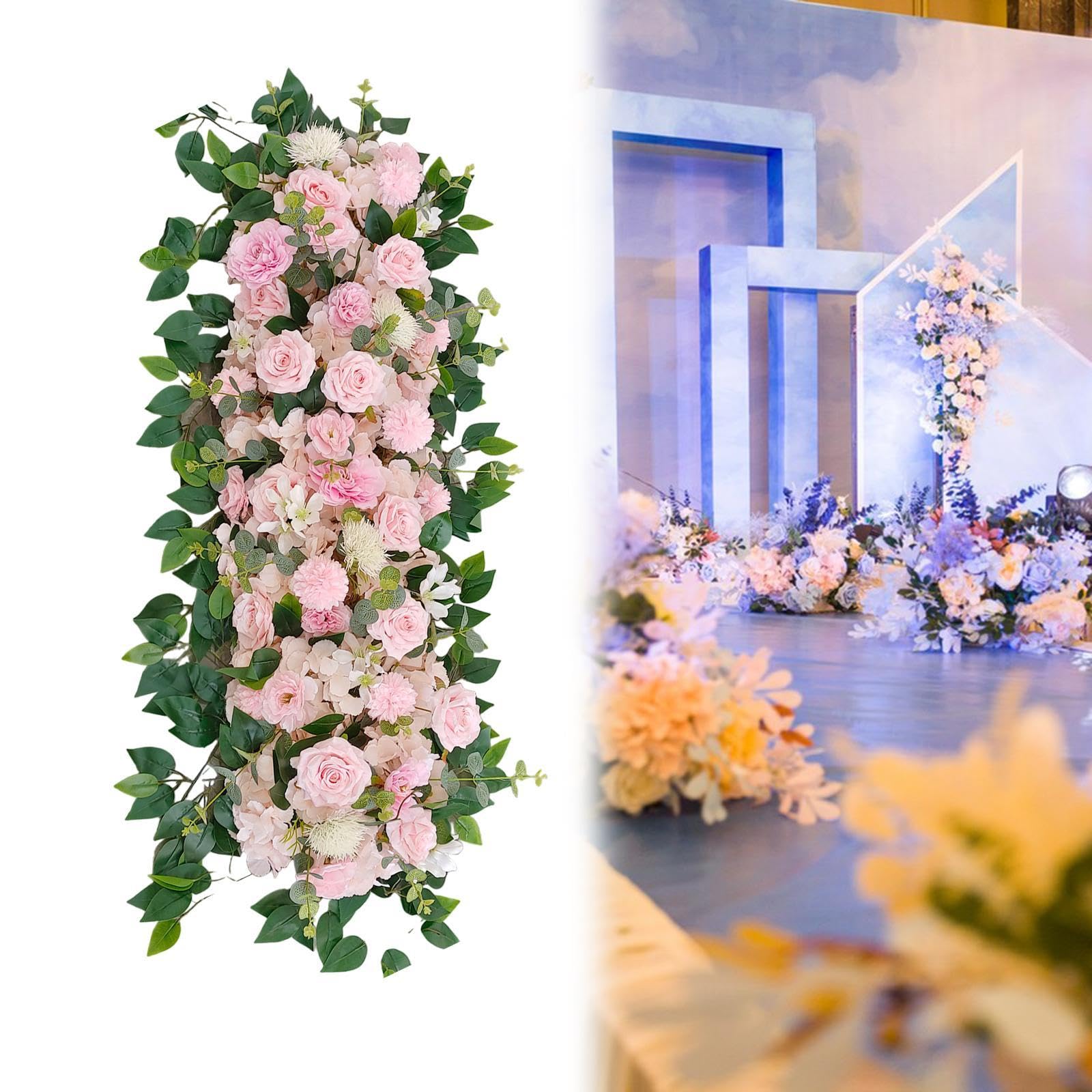 Kunstblumen Blumengesteck Handgefertigte Girlande Hochzeitstürkranz Künstliche Pflanzen für Festsaal Balkon Gartendekoration, Rosa