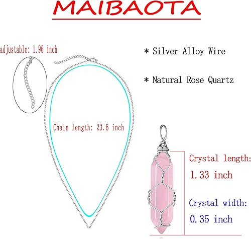 Miniatura 4 de MAIBAOTA Collar de piedra de cristal curativo, collar con colgante de cristales de lágrima envueltos en alambre, collar con dije de cuarzo Reiki