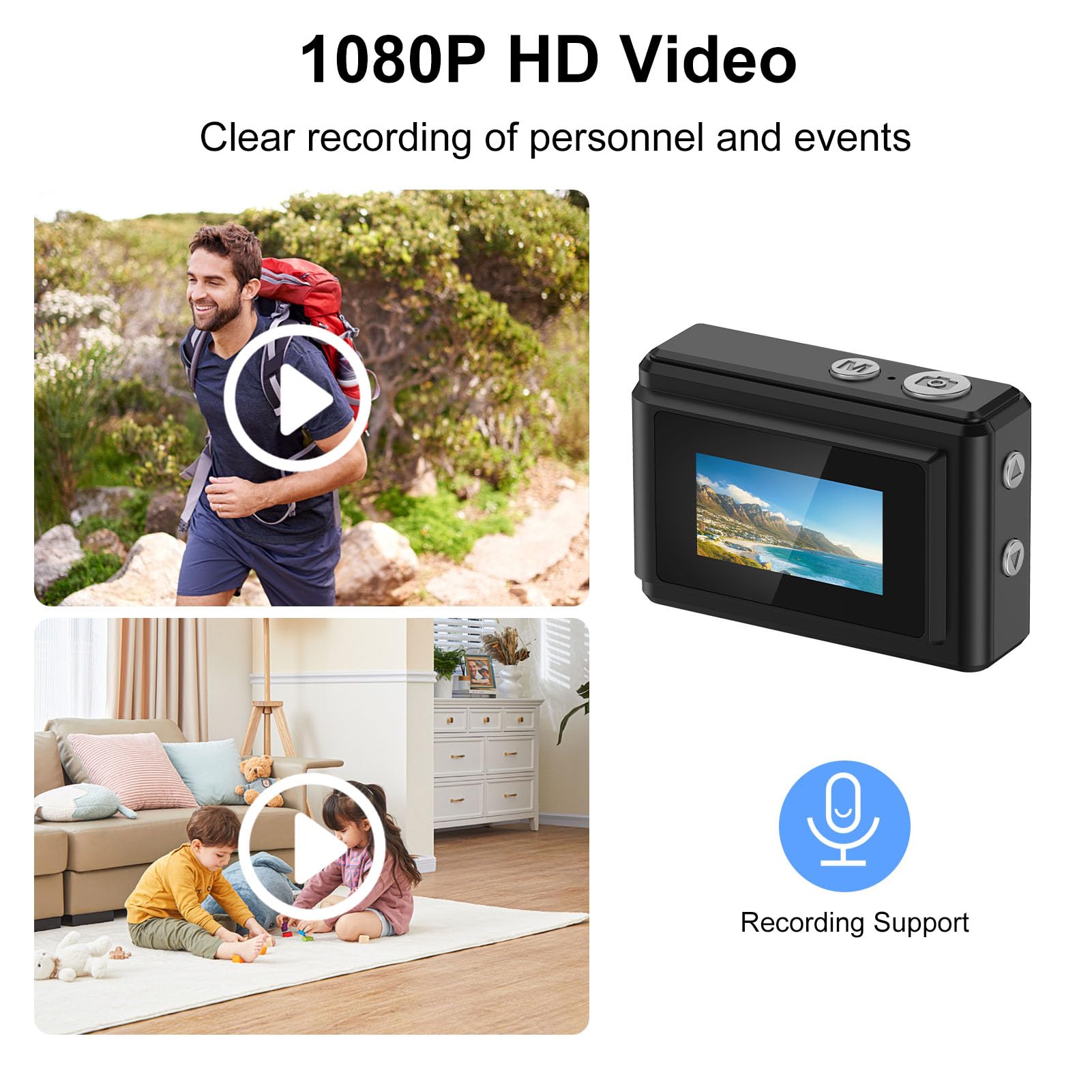 Camera Compatta 1080p, Fotocamera Portachiavi, Foto da 12 Mp, con Display a LED, 6 Filtri, Luce a LED, Portachiavi per Viaggi, Studi, Registrazione (#1)