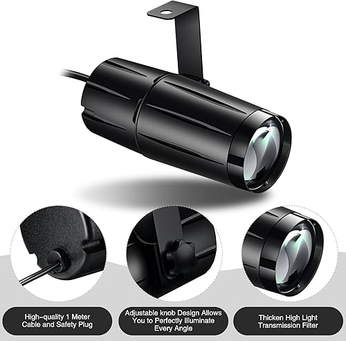 Miniatura 3 de 3 unids Pinspot luz con cable de bola de discoteca luz blanca LED de escenario iluminación de escenario 5 W brillante bola de espejo luces de haz