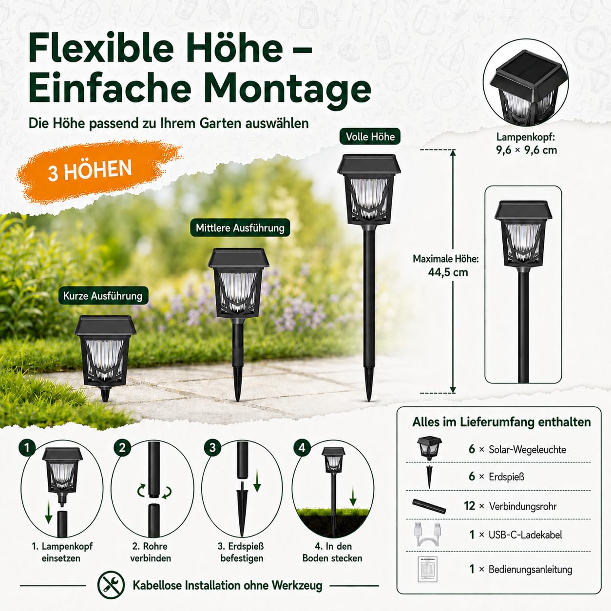 ROCAM Solarleuchten Garten Außen 6er Set, Solarlampen für außen Wegleuchten
