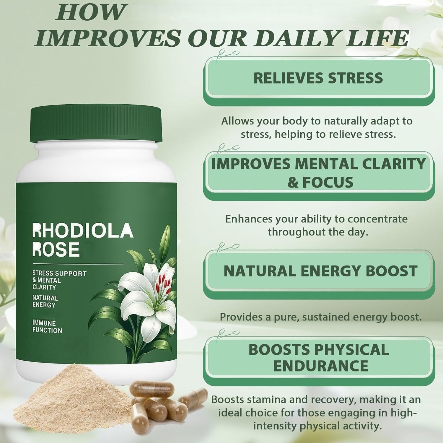 Rhodiola RoseaErba adattogena naturale, equilibrio energetico, funzione immunitaria, non OGM