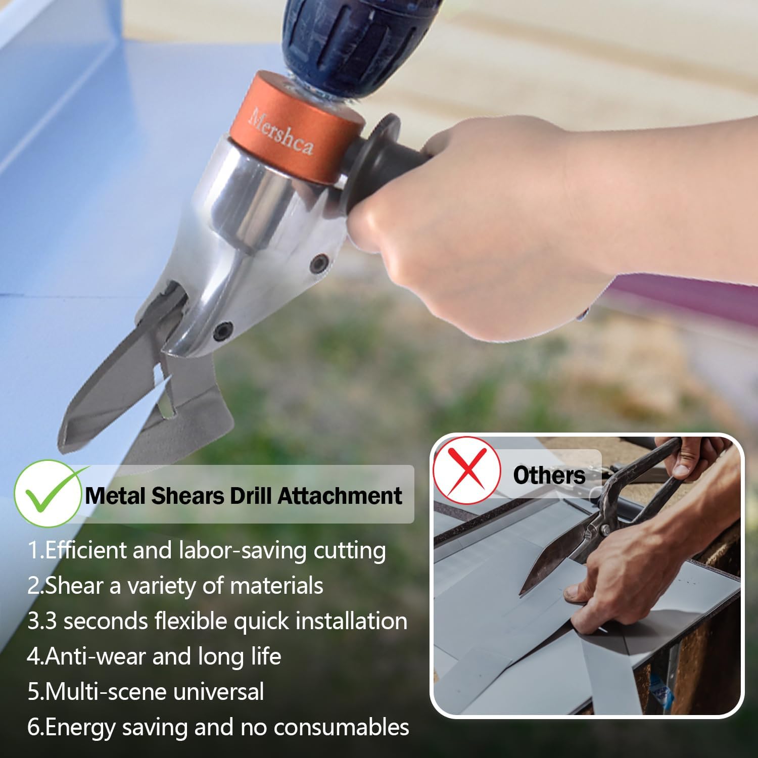 360° Pivoting Drill Metal Shear Attachment - for Curved & Straight Cutting, Professional Power Tool Accessory for Cordless & Corded Drills, Metal Cutter for Iron, Aluminum & Copper Sheets- O