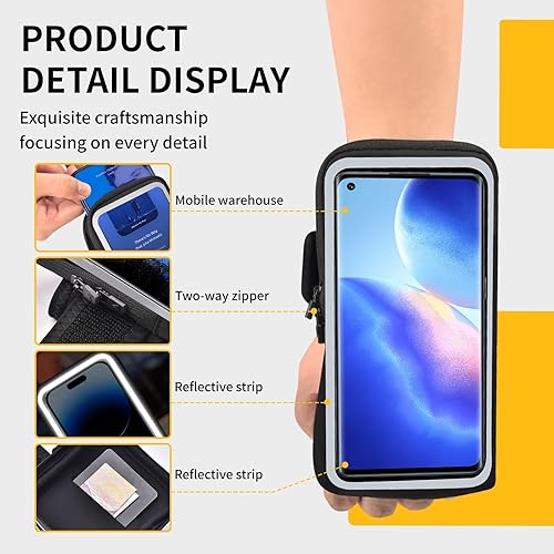 Miniatura 6 de Banda para el brazo para el teléfono para correr, bolsa de brazo de la palma de la muñeca adecuada para correr y ciclismo, se aplica a iPhone