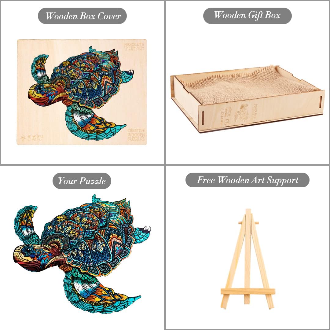 Wooden Jigsaw Puzzles for Adults Kids, Resolute Turtle Unique Shape Animal Wooden Puzzle, Wood Puzzle, Best Birthday Gift for Family and Friends, Family Games Play Collection 12 x 10in,180pcs Medium
