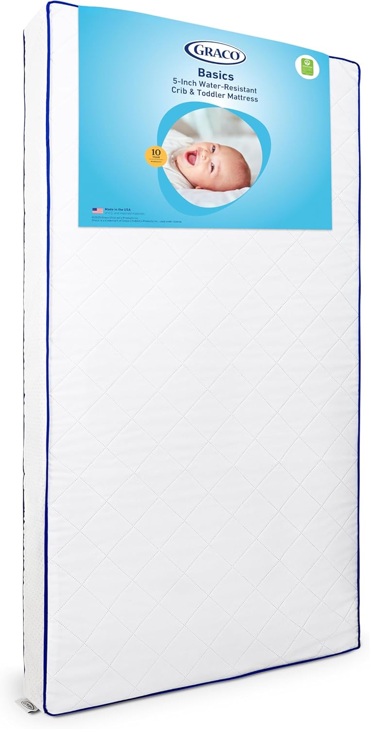 Graco Basics 5-Inch Water-Resistant Crib & Toddler Mattress — GREENGUARD Gold Certified Baby Crib Mattress & Toddler Bed Mattress with Water-Resistant, PVC-Free, Removable PEVA Cover, Made in The USA Water-Resistant PEVA Cover - Image 1 of 11