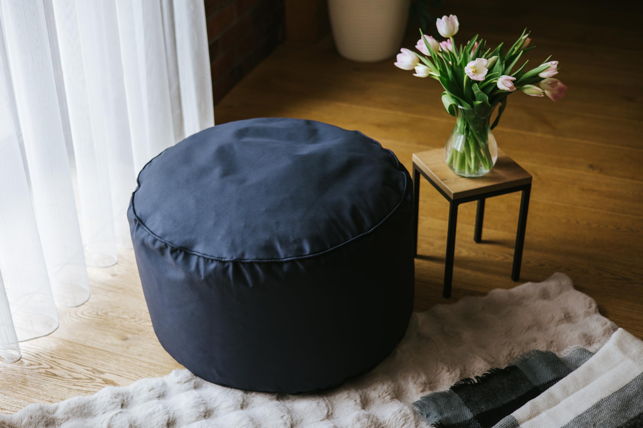 Pouf Poggiapiedi Quadrato Con Imbottitura In EPS E Rivestimento In Viscosa Con Motivo Geometrico Blu Sanawan 79828425
