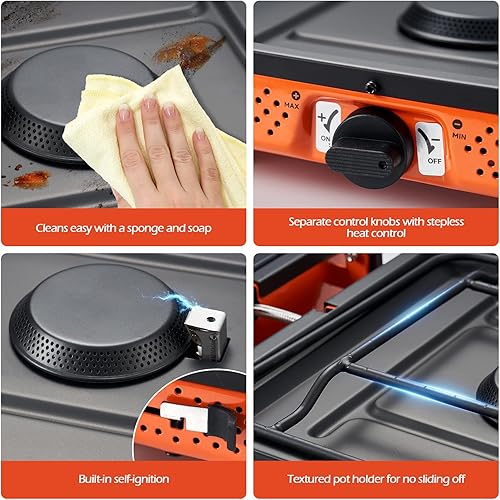 Miniatura 4 de Odoland Estufa de camping portátil de 2 quemadores de propano 17000 BTUh Estufa de gas plegable para viajes de viaje en interiores y exteriores,