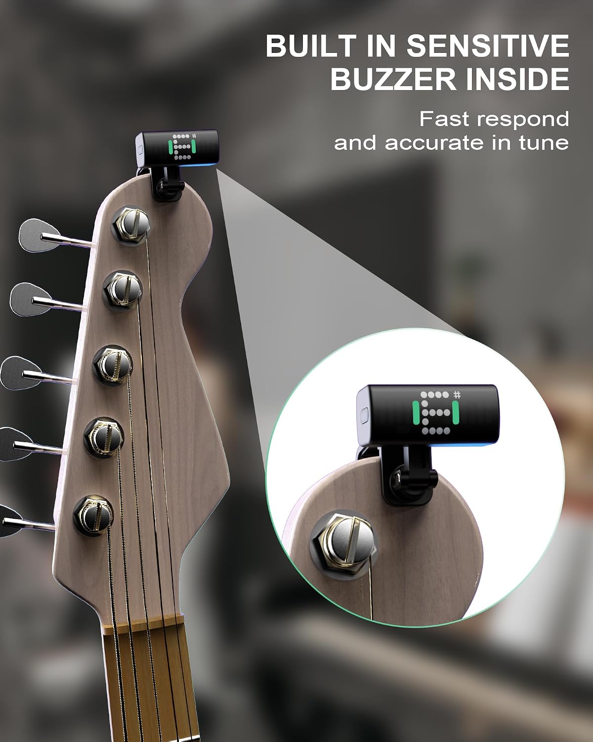 Guitar Tuner, Guitar Tuner Clip on-Accurate Chromatic, Bass Guitar Tuner with LED Display for Acoustic Guitar, Electric Guitar, Mandolin, Banjo, Ukulele, Violin Tuner Clip on 1 Pack