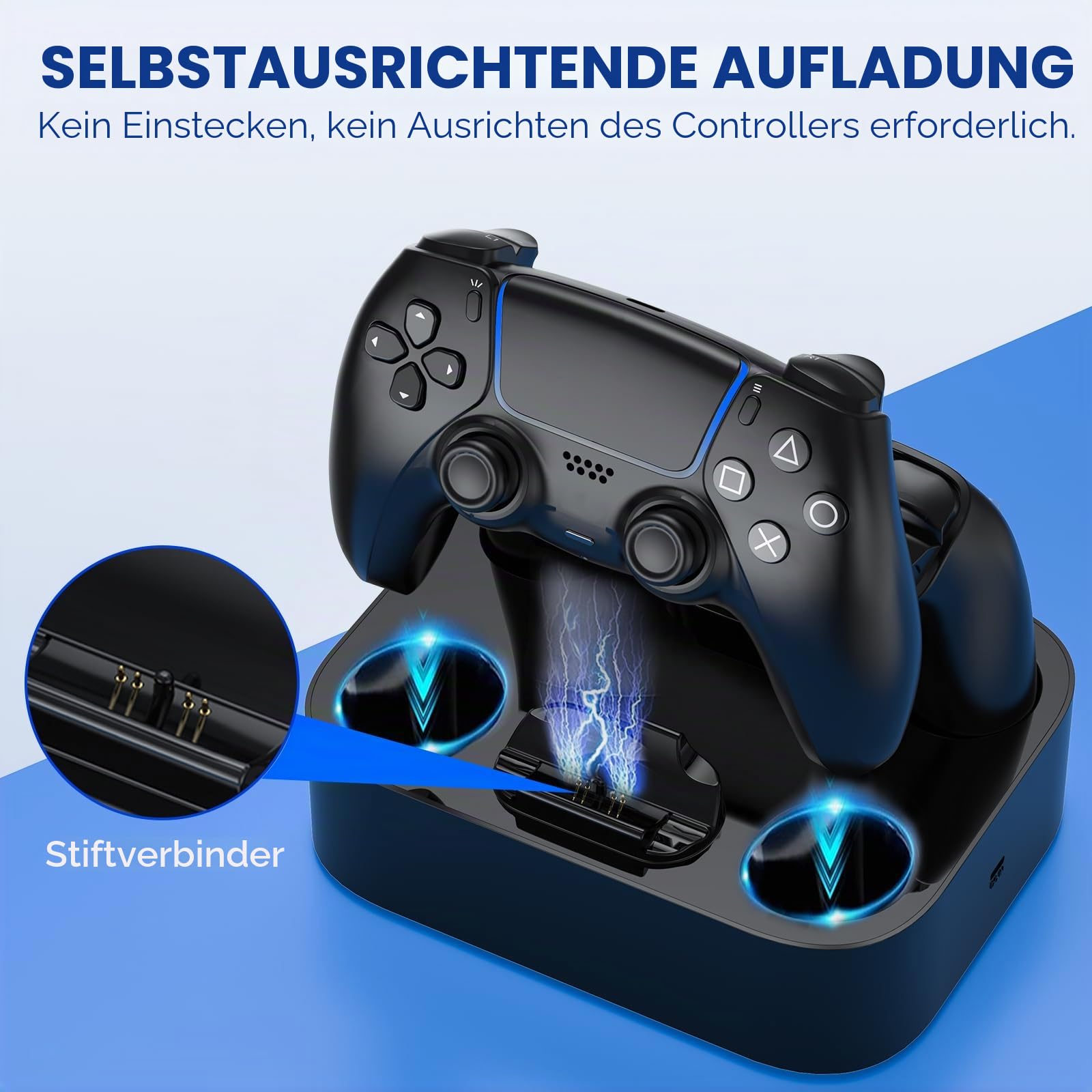 LVFAN Doppelte Ladestation für PS5 Controller | Schnellladestation mit intelligentem Ladeschutz, kompatibel mit DualSense und DualSense Edge Controllers, Schwarz