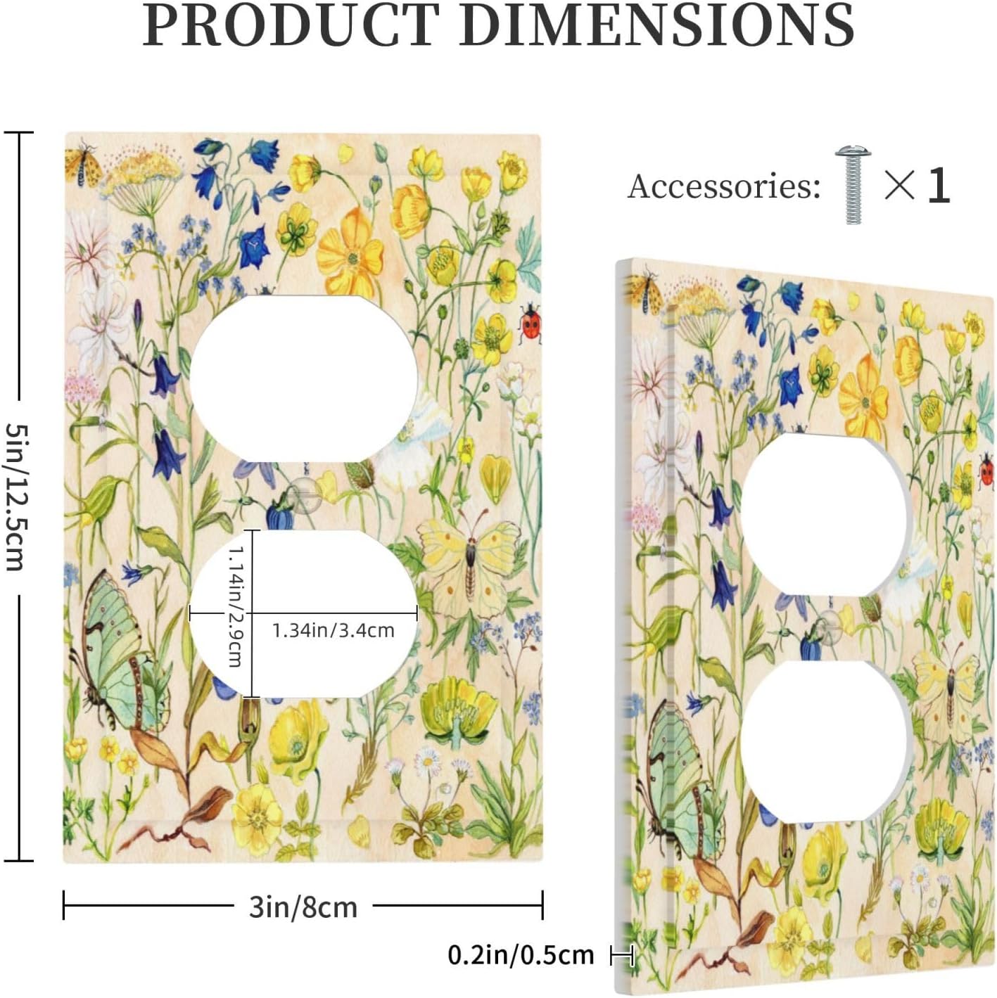 Boho Colorful Flowers Insect Garden Single Duplex Wall Plate Covers Light Switch Cover 1 Gang Outlet Plate Decorative Switchplate Covers Electrical Faceplate For Country Bathroom Bedroom Decor image 5
