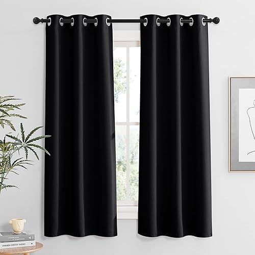 Miniatura 201 de RYB HOME Juego de 2 paneles de cortinas opacas grises de 63 pulgadas de largo, cortinas sólidas resistentes para oscurecer la habitación
