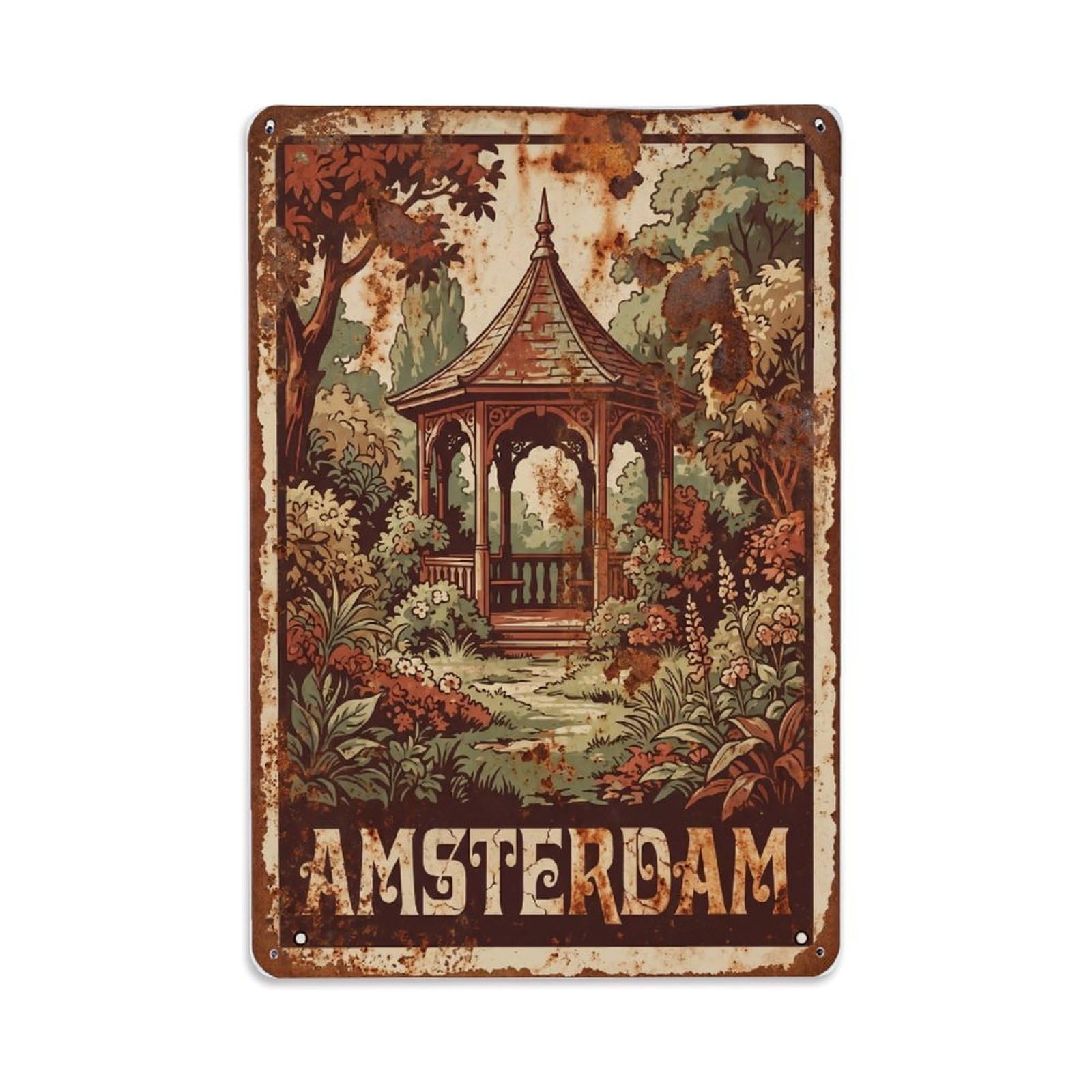 Vintage Travel Pavilion Netherlands Garden Metal Tin Sign Plaque Wall Decor for Cafe, Club Bar, Office, Home Garden Metal Poster 8x12Inch