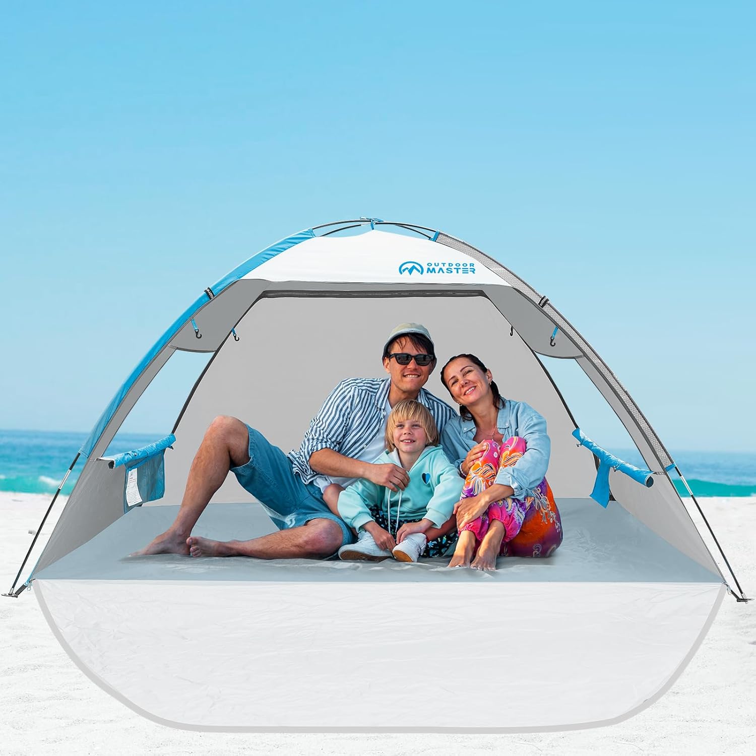 OutdoorMaster Beach Tent Sun Shelter with 2 Ventilated Doors, UPF50+ Easy Setup Beach Tent Canopy for 3 Person, Lightweight & Portable Family Beach Umbrellas for Sand with Carrying Bag -Ocracoke Coast
