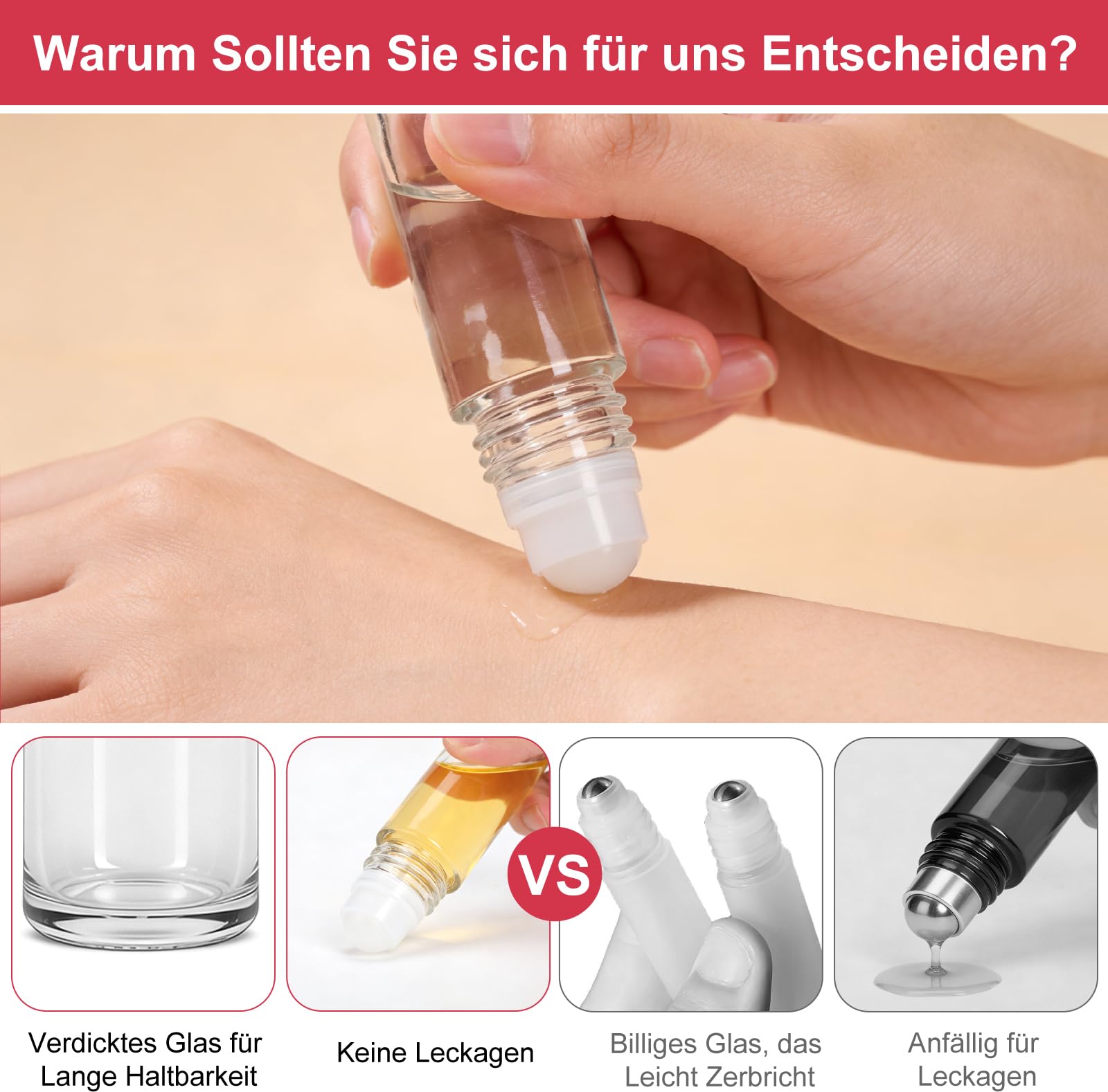 4 Pezzi 30ml Flaconi Roll on Vuoti in Vetro – Flaconi Roll on per Oli Essenziali con Sfera, Ricaricabili, con Contagocce, Imbuto e Adesivi per Aromaterapia e Profumi