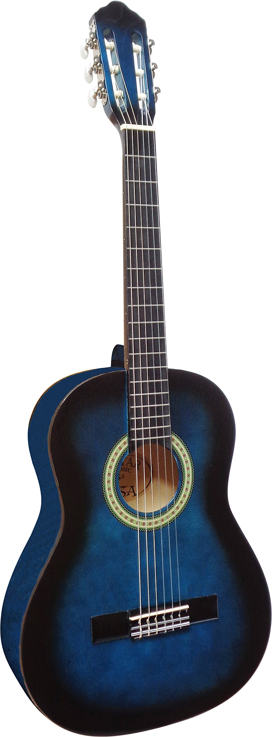 1/2 GITARRE - KONZERTGITARRE IM SET - KINDERGITARRE - CLASSIC - BLAU - SCHATTIERT - DECKE LINDENHOLZ - TASCHE - BAND - SAITEN - 3xPIKS - J2