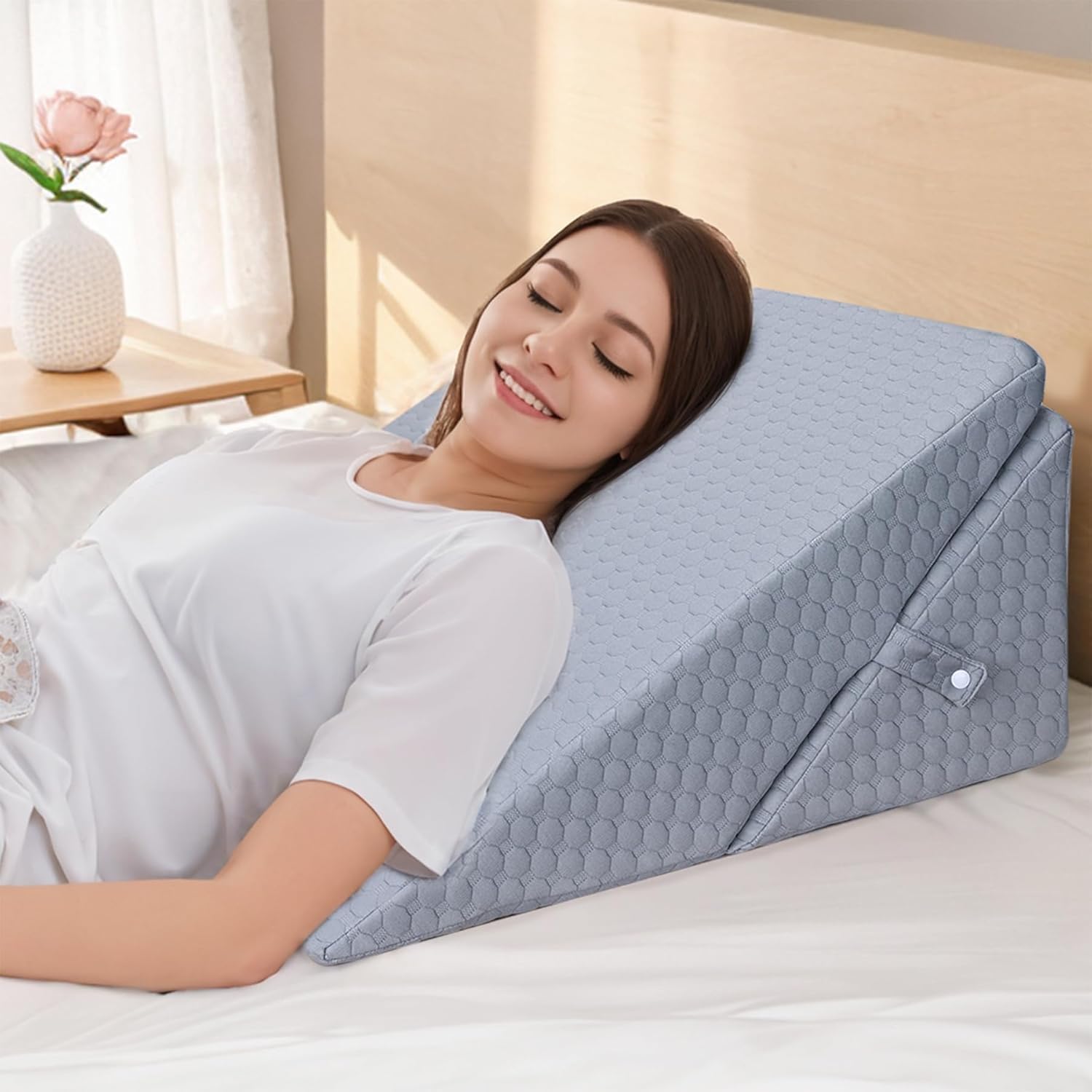 INFANZIA Coussin incliné pour lit, Coussin de Coin, Oreiller Triangle Pliable en mémoire de Forme pour l'apnée du Sommeil, Reflux Acide (Gris)