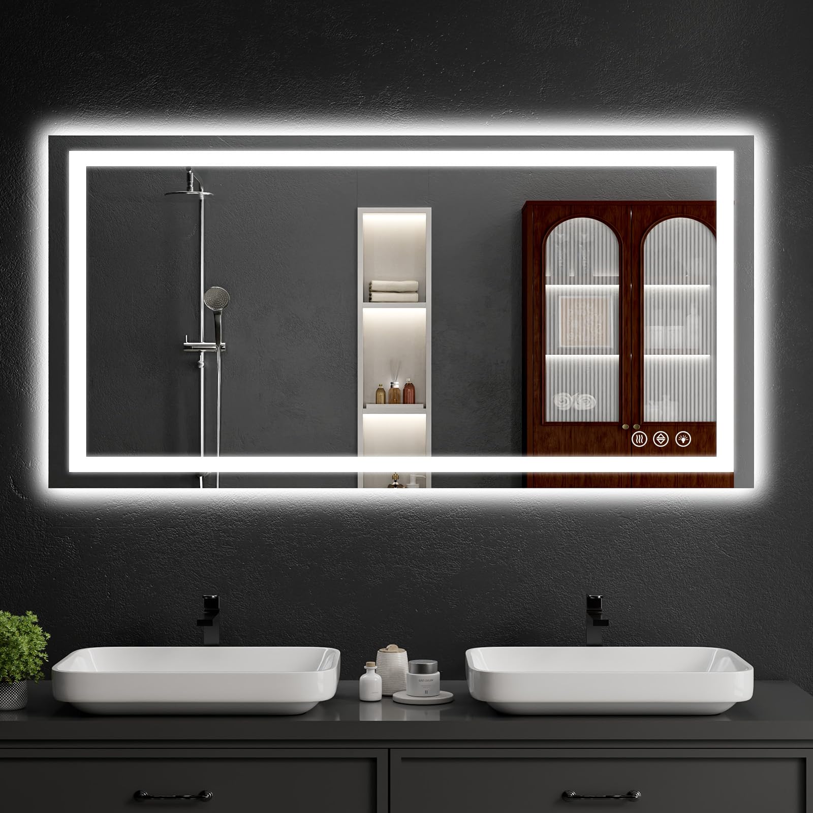 LED Bathroom Mirrors 28"x48" Bathroom Mirror with Lights for Wall, Backlit + Front Lit, 3 Colors, Anti-Fog, Dimmable Brightness for Vanity,Bathroom, Entryway, Living Room 48"L x 28"W