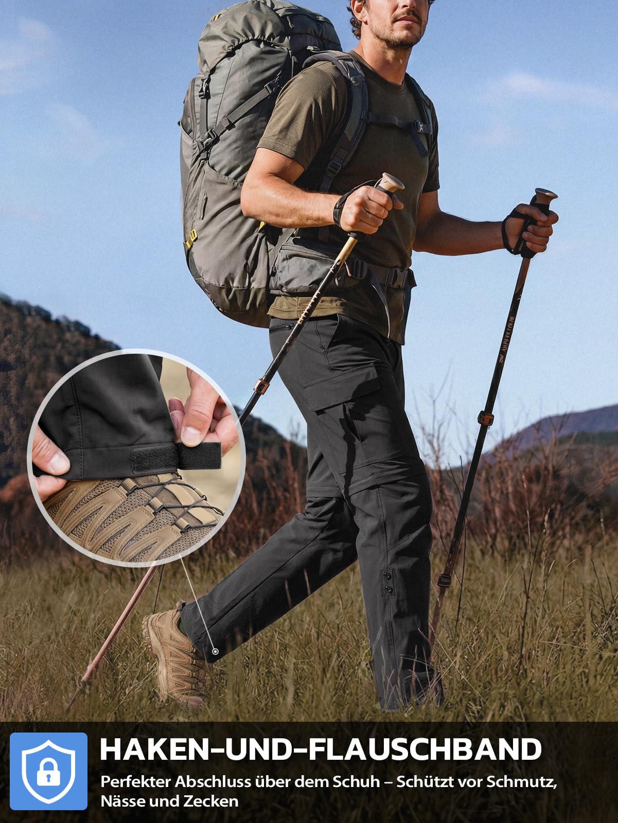 Hiauspor Pantaloni da Escursionismo da Uomo con Zip, Pantaloni da Esterno Leggeri, ad Asciugatura Rapida, Traspiranti per Trekking, Pesca, Campeggio