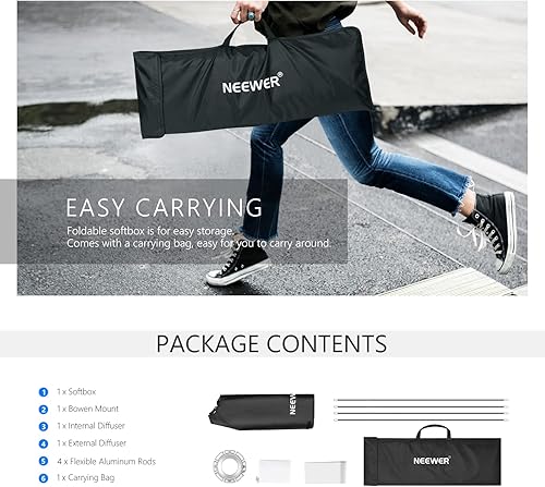 Miniatura 7 de NEEWER Caja de luz rectangular de 24 x 35 pulgadas (23.6 x 35.4 in) con montaje Bowens, difusor y bolsa de transporte para fotografía de productos