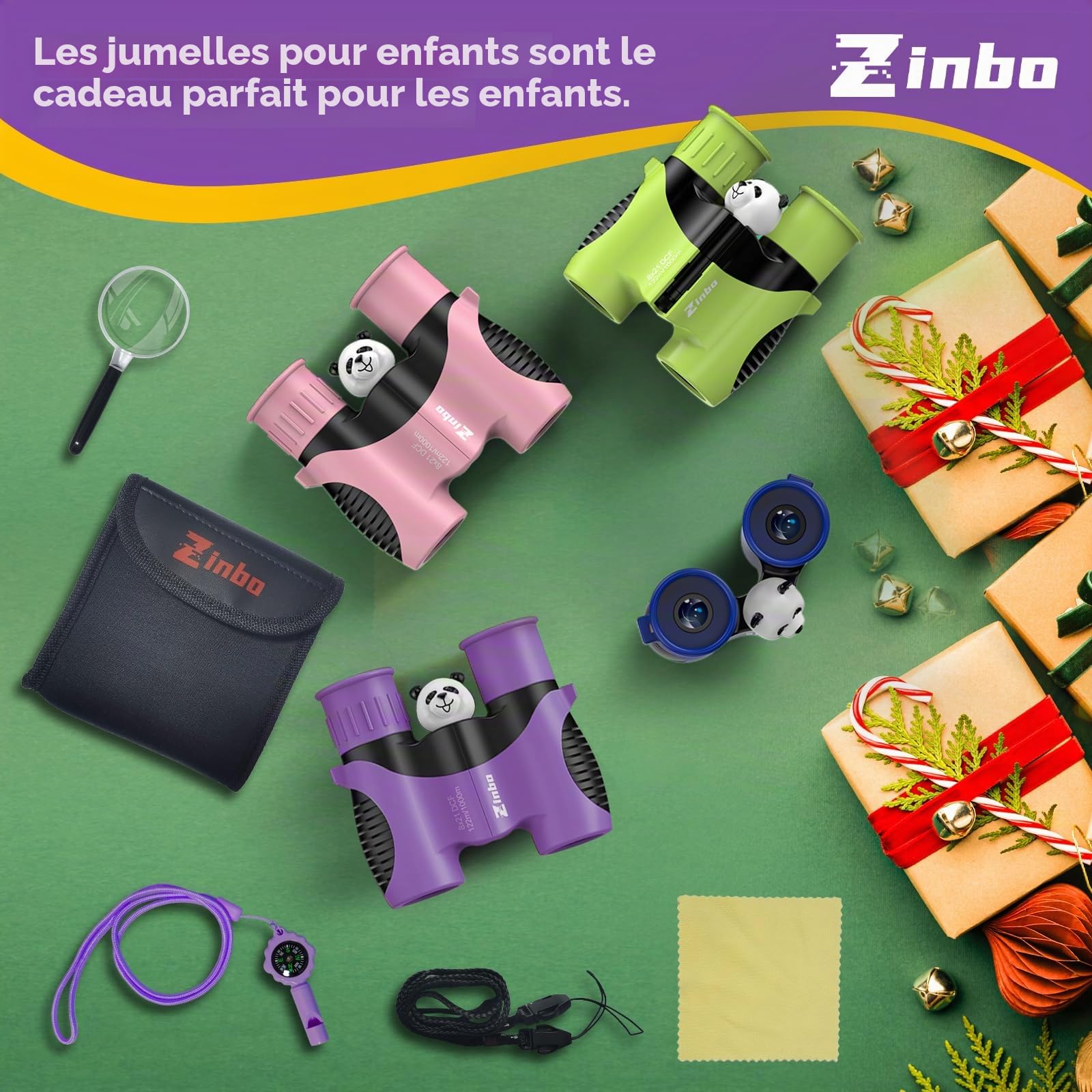 Jumelles pour Enfants 8x21 Haute résolution avec loupe et Boussole sifflet, Jumelles pour Enfants de 3 à 12 Ans, garçons et Filles en Plein air, Voyage, Exploration de la Nature (Violet)