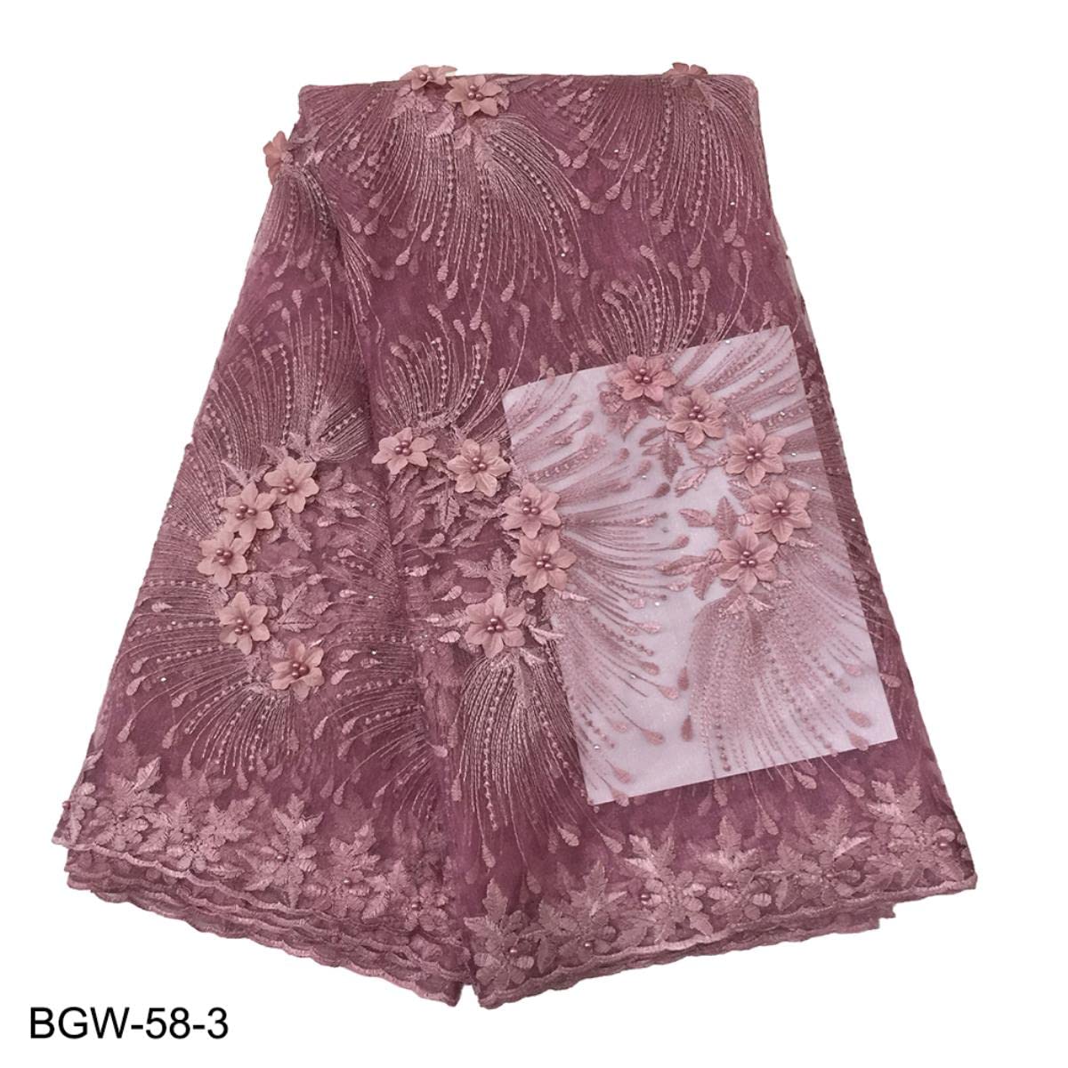 3D Applique Tessuto di pizzo africano 5 yarde Ricamo delicato con filo di perline Tessuto di pizzo di tulle per abito da sposa