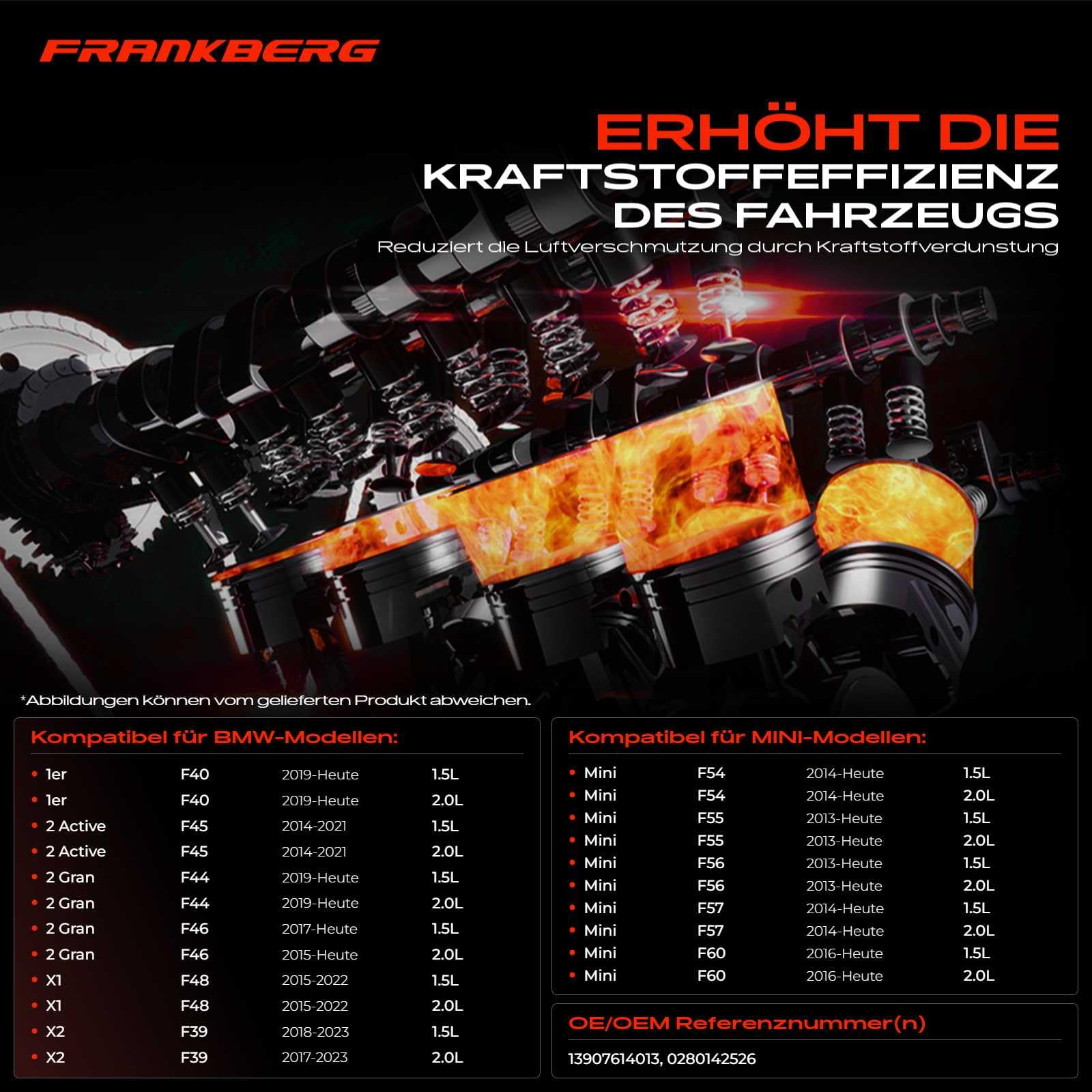 Frankberg Entlüftungsventil Tankentlüftungsventil Kompatibel mit 1er F40 M.i.n.i F56 X1 F48 2 Active Tourer F45 2 Gran Coupe F44 M.i.n.i Cabriolet F57 Replace# 13907614013