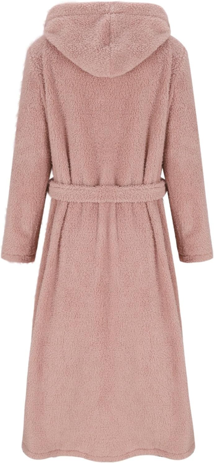 Women Plush Soft Robe Fluffy Warm Fleece Sherpa Shaggy Bathrobe Winter Kimono Bathrobes Belted Spa Robe with Pockets
