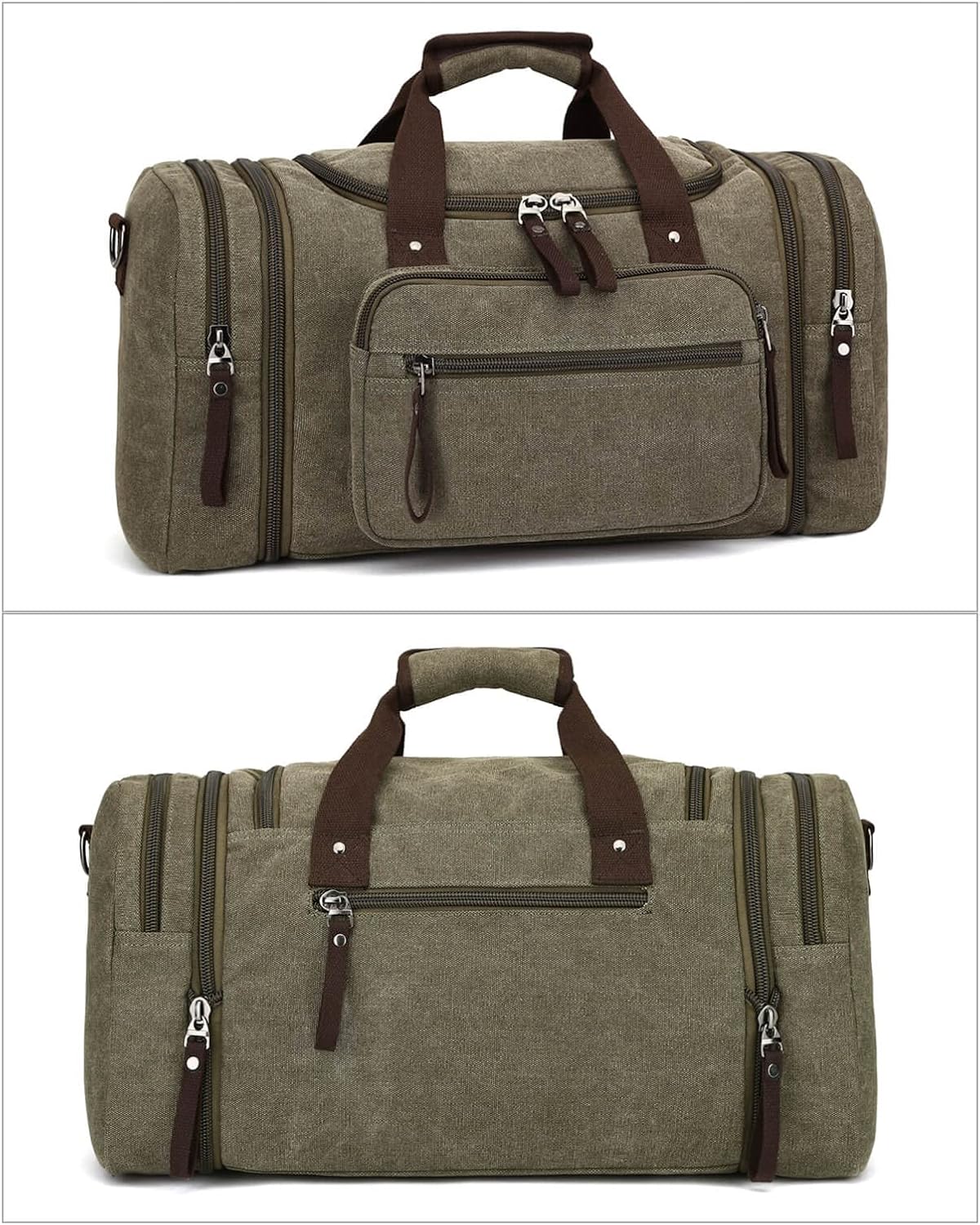 Duffle Bag for Travel, Large Canvas Duffel Bag for Travelling Overnight Weekender Bag Carry On Bag for Men Women Green - Image 2