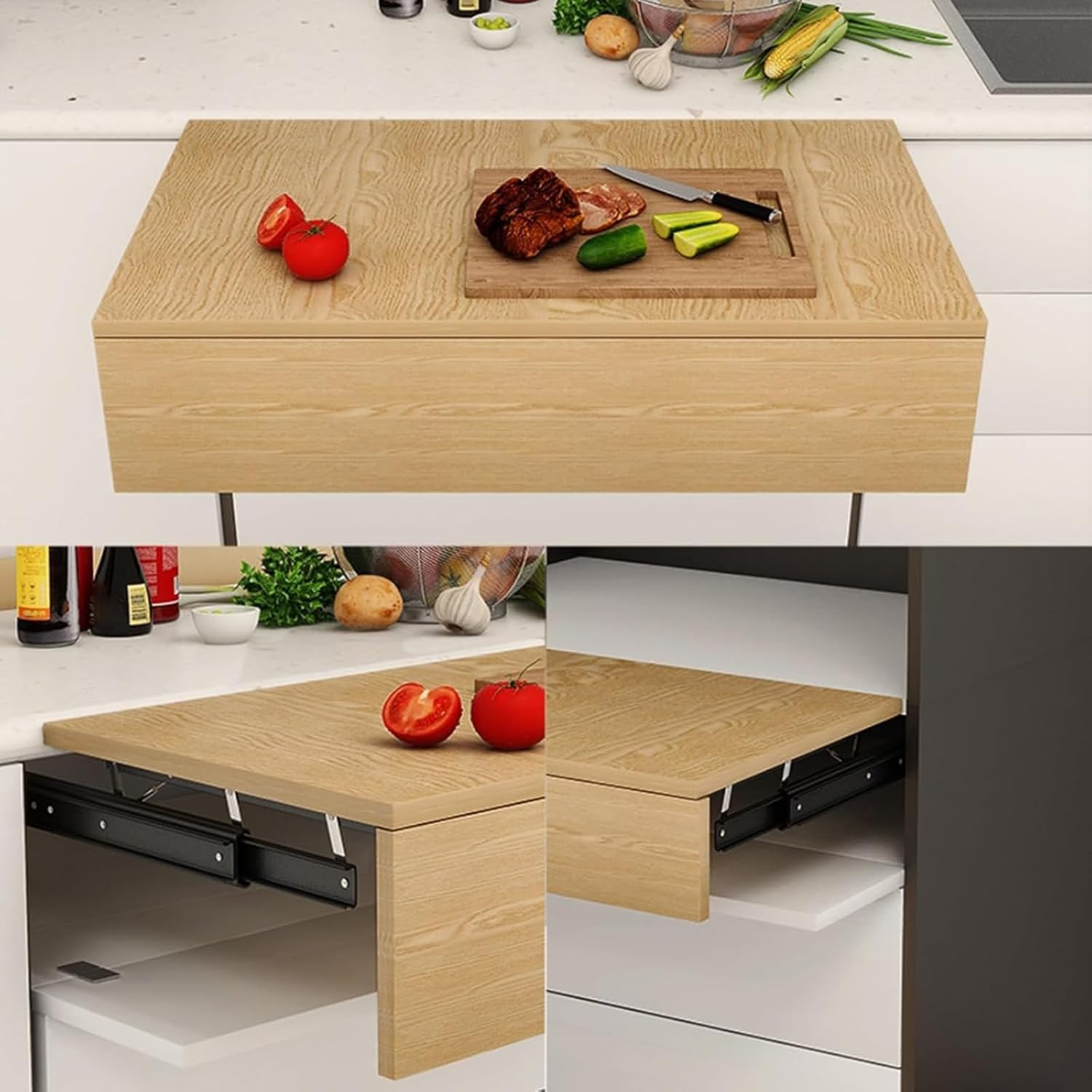 Heavy Duty Extendable Dining Table Slides - Folding Hardware Set for Cabinets, 42cm Lifting Rail, Create Extra Desktop Space, Ideal for Small Spaces and Dining Rooms